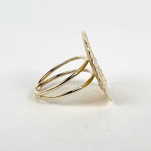 14k Yellow Gold Wide Sunburst Pattern Square Shield Ring 8'' - Image 6