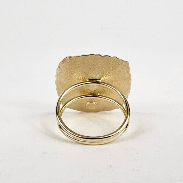 14k Yellow Gold Wide Sunburst Pattern Square Shield Ring 8'' - Image 9