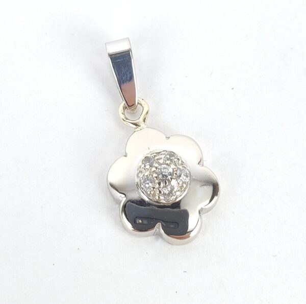 18k 14k White Gold Florette Cubic Zirconia Clover Flower Drop Dangle Pendant 1'' - Image 4