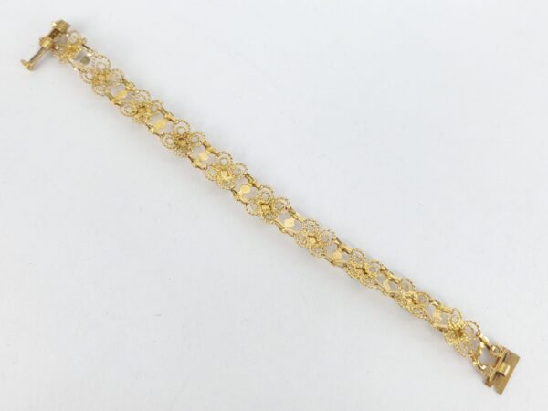 18k Multi-Tone Gold Bezel Set Blue Stone Textured Custom Filigree Bracelet 6 1/4 - Image 8