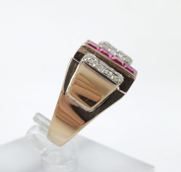 18k Multi-Tone Gold Retro Style Era Diamond Lab Ruby Cocktail Ring 6.5'' - Image 5