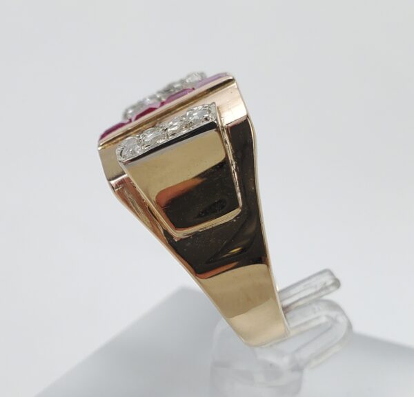 18k Multi-Tone Gold Retro Style Era Diamond Lab Ruby Cocktail Ring 6.5'' - Image 6
