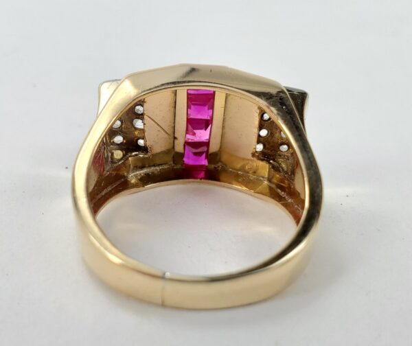 18k Multi-Tone Gold Retro Style Era Diamond Lab Ruby Cocktail Ring 6.5'' - Image 9