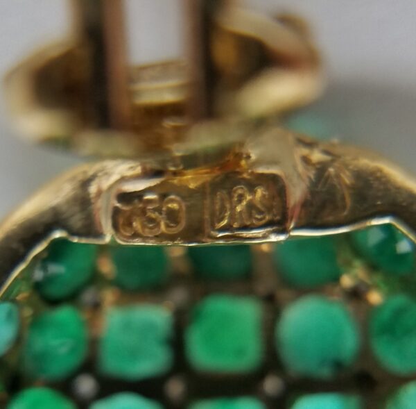 18k Two Tone Gold Emerald Diamond 5.66ctw Circle Button Dome Checkered Earrings - Image 9
