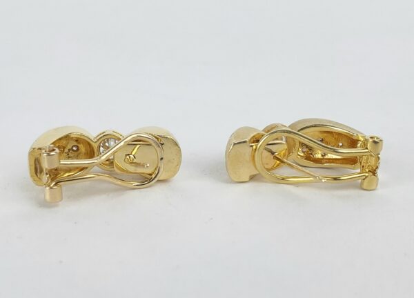 18k Yellow Gold .78ctw Natural Diamond Textured Ribbon Leverback Earrings - Image 9
