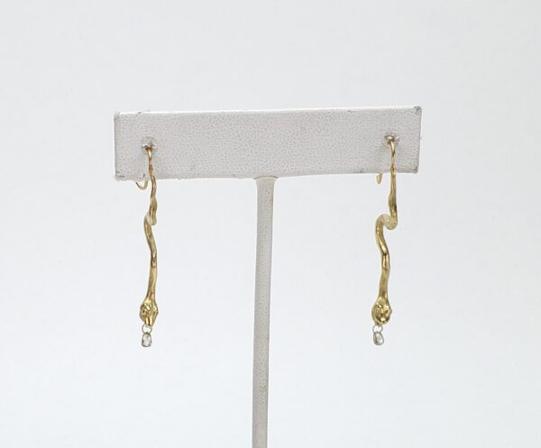 18k Yellow Gold Diamond Briollete Dangle Dangeling Drop Snake Hook Earrings - Image 4