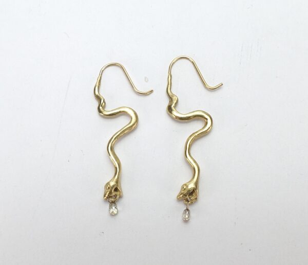 18k Yellow Gold Diamond Briollete Dangle Dangeling Drop Snake Hook Earrings - Image 7