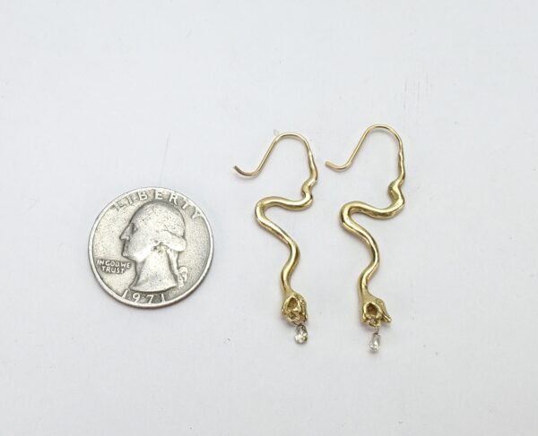 18k Yellow Gold Diamond Briollete Dangle Dangeling Drop Snake Hook Earrings - Image 8