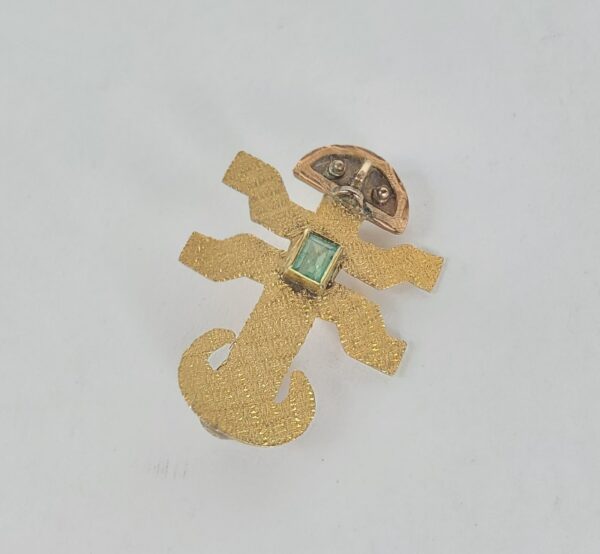 18k Yellow Gold Incan Mayan Aztec Emerald Tumi Style Fertility Brooch Pendant - Image 3