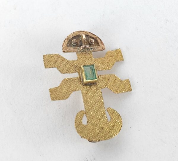18k Yellow Gold Incan Mayan Aztec Emerald Tumi Style Fertility Brooch Pendant - Image 4