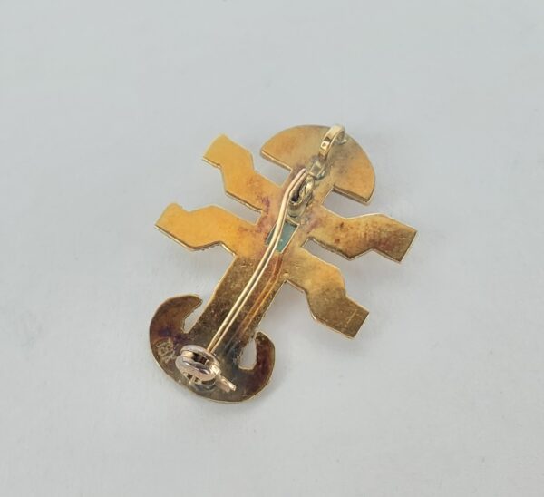 18k Yellow Gold Incan Mayan Aztec Emerald Tumi Style Fertility Brooch Pendant - Image 5
