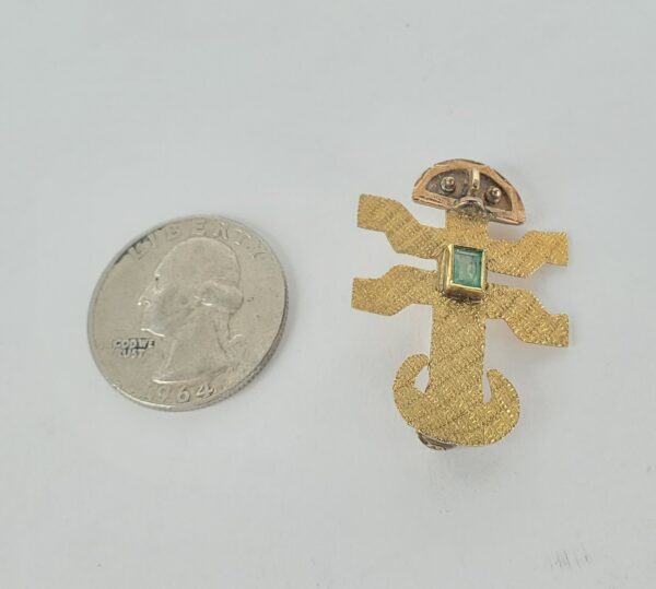 18k Yellow Gold Incan Mayan Aztec Emerald Tumi Style Fertility Brooch Pendant - Image 7