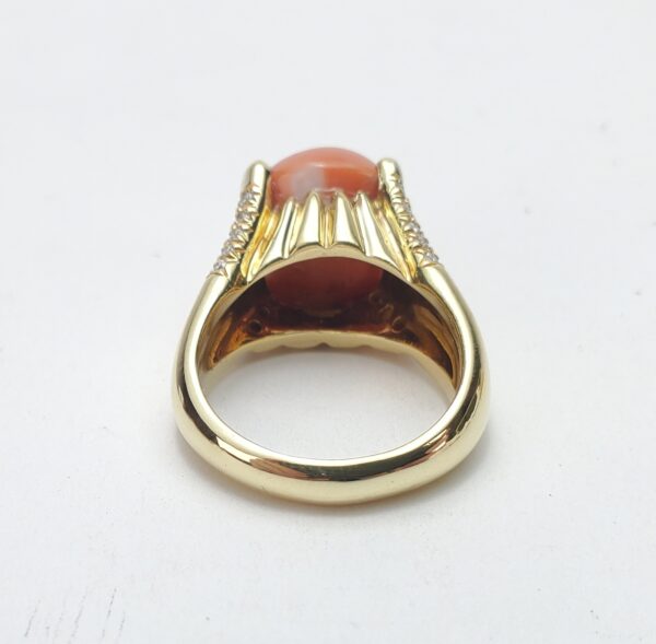 18k Yellow Gold Natural Diamond Coral Cocktail Estate Dinner Ring 5.5'' - Image 12