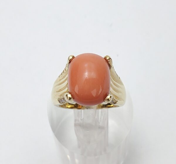 18k Yellow Gold Natural Diamond Coral Cocktail Estate Dinner Ring 5.5'' - Image 3