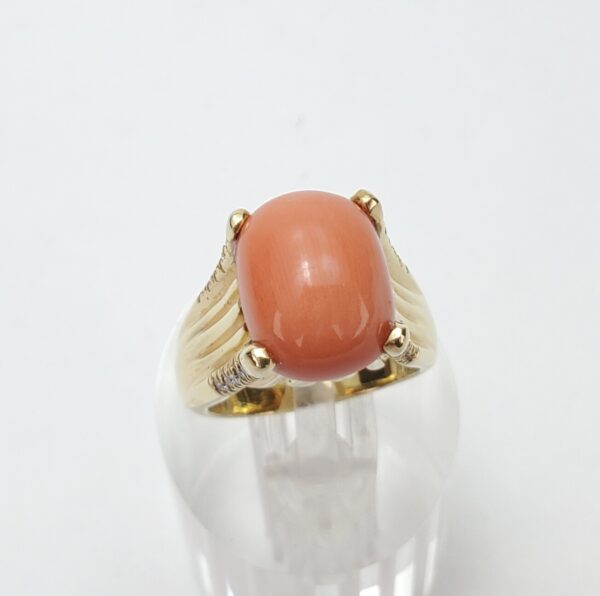 18k Yellow Gold Natural Diamond Coral Cocktail Estate Dinner Ring 5.5'' - Image 4