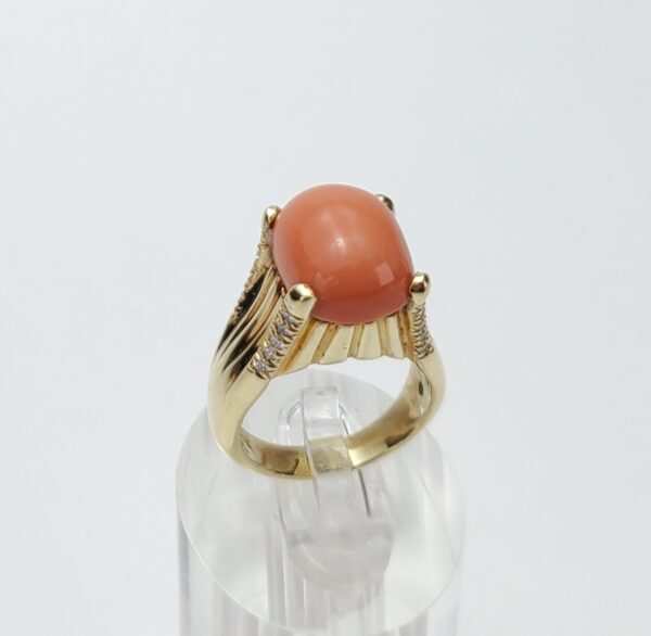 18k Yellow Gold Natural Diamond Coral Cocktail Estate Dinner Ring 5.5'' - Image 5