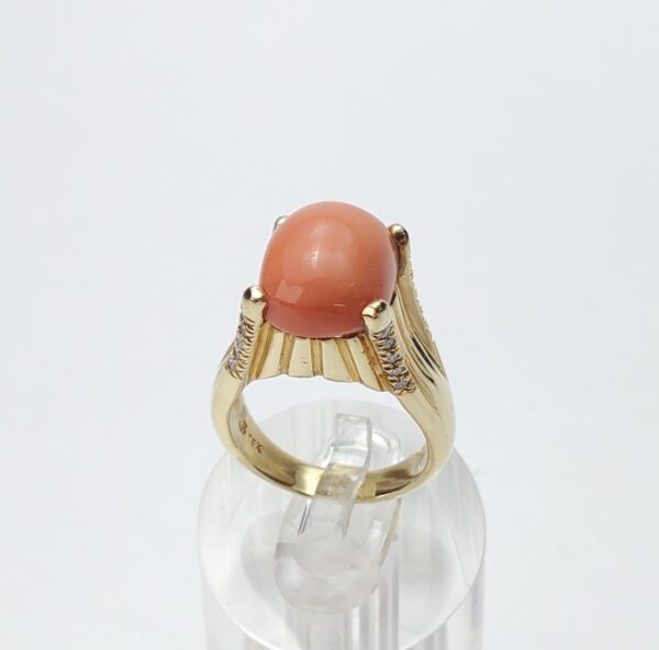 18k Yellow Gold Natural Diamond Coral Cocktail Estate Dinner Ring 5.5'' - Image 6