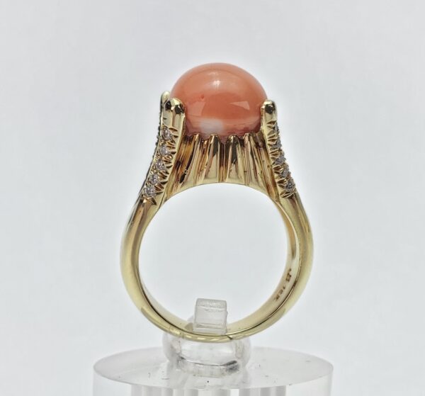 18k Yellow Gold Natural Diamond Coral Cocktail Estate Dinner Ring 5.5'' - Image 7