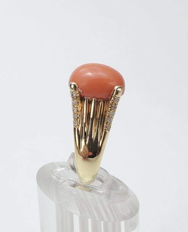 18k Yellow Gold Natural Diamond Coral Cocktail Estate Dinner Ring 5.5'' - Image 8