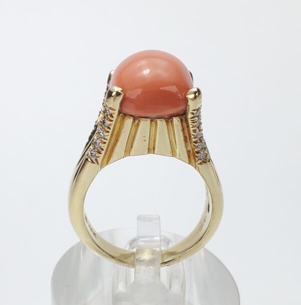 18k Yellow Gold Natural Diamond Coral Cocktail Estate Dinner Ring 5.5'' - Image 9