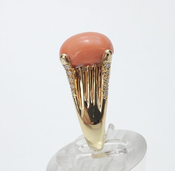 18k Yellow Gold Natural Diamond Coral Cocktail Estate Dinner Ring 5.5'' - Image 10