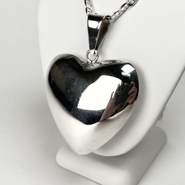 925 Mexico Sterling Silver Large Puffed Heart Pendant 3'' - Image 3