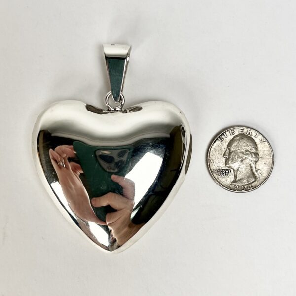 925 Mexico Sterling Silver Large Puffed Heart Pendant 3'' - Image 10
