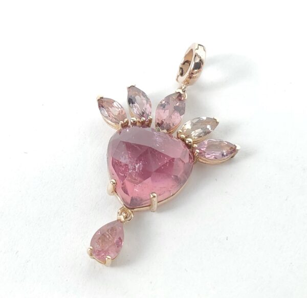 Christina Alexiou 18k 14k Rose Gold Tourmaline Heart Crown Drop Pendant 1 1/2'' - Image 3