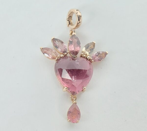 Christina Alexiou 18k 14k Rose Gold Tourmaline Heart Crown Drop Pendant 1 1/2'' - Image 4