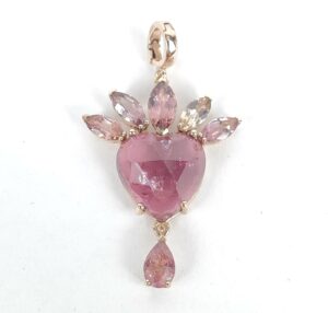 Christina Alexiou 18k 14k Rose Gold Tourmaline Heart Crown Drop Pendant 1 1/2''