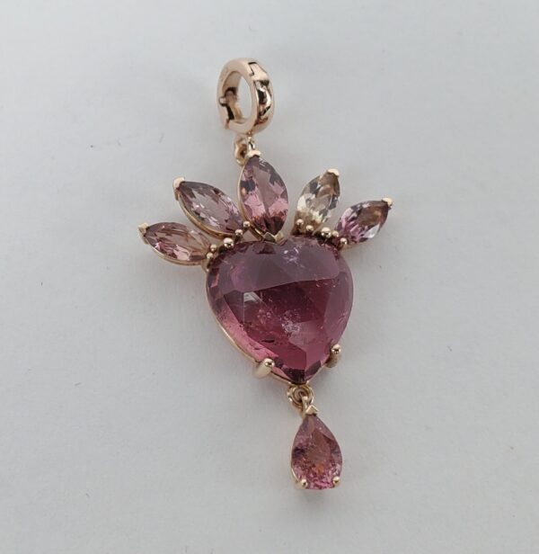 Christina Alexiou 18k 14k Rose Gold Tourmaline Heart Crown Drop Pendant 1 1/2'' - Image 5
