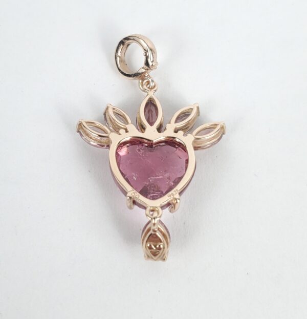 Christina Alexiou 18k 14k Rose Gold Tourmaline Heart Crown Drop Pendant 1 1/2'' - Image 6