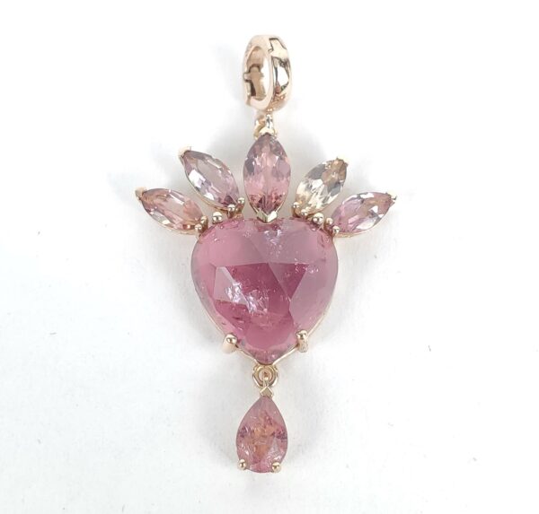 Christina Alexiou 18k 14k Rose Gold Tourmaline Heart Crown Drop Pendant 1 1/2''