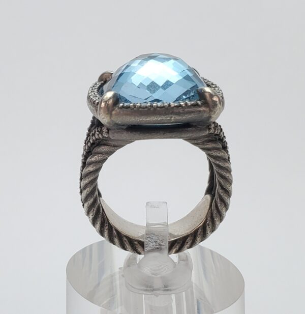David Yurman 925 Darkened Sterling Silver Blue Topaz Diamond Chantelaine Ring - Image 5