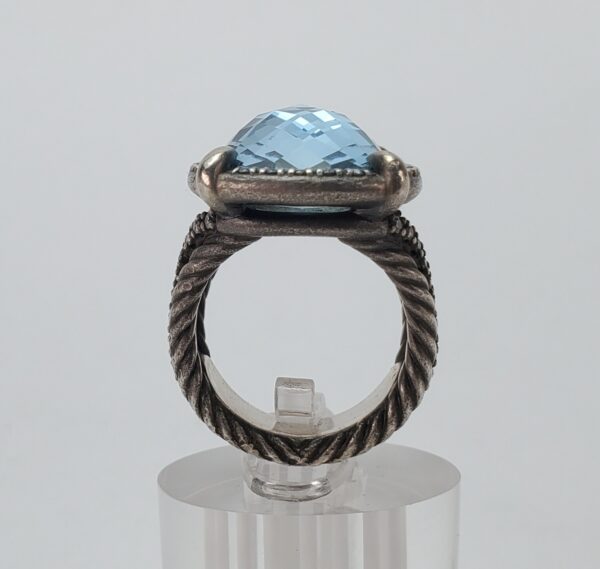 David Yurman 925 Darkened Sterling Silver Blue Topaz Diamond Chantelaine Ring - Image 6