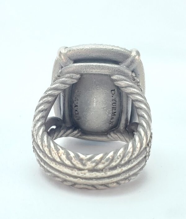 David Yurman 925 Darkened Sterling Silver Blue Topaz Diamond Chantelaine Ring - Image 10