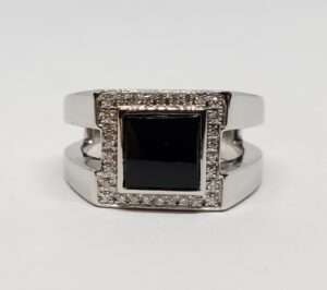 Di Modolo 18k White Gold Black Onyx Diamond Heavy Mens Ring