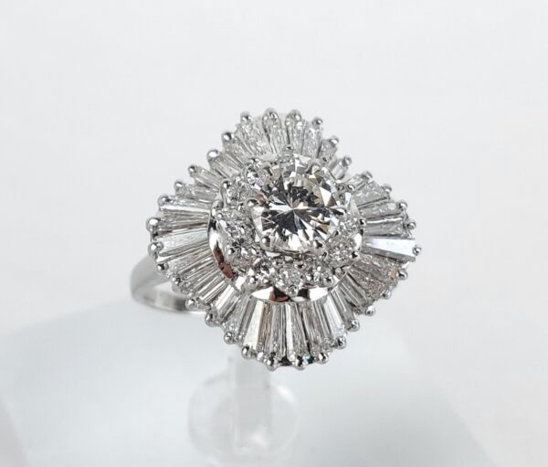 Platinum 1.85ctw Round Brilliant Baguette Ballerina Halo Cocktail Ring 5'' - Image 3
