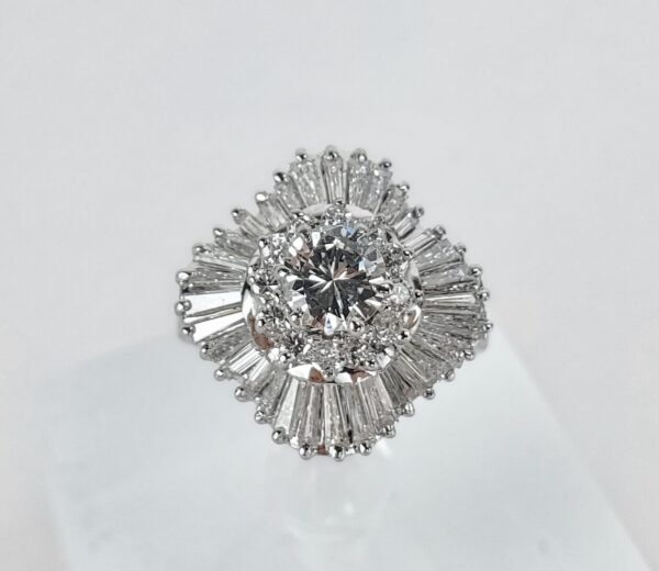 Platinum 1.85ctw Round Brilliant Baguette Ballerina Halo Cocktail Ring 5'' - Image 4