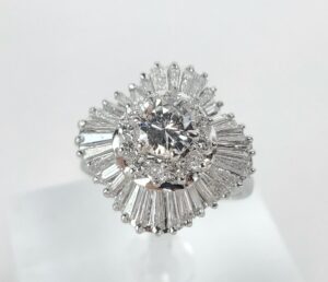 Platinum 1.85ctw Round Brilliant Baguette Ballerina Halo Cocktail Ring 5''