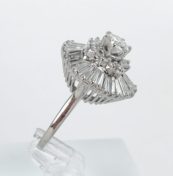 Platinum 1.85ctw Round Brilliant Baguette Ballerina Halo Cocktail Ring 5'' - Image 5