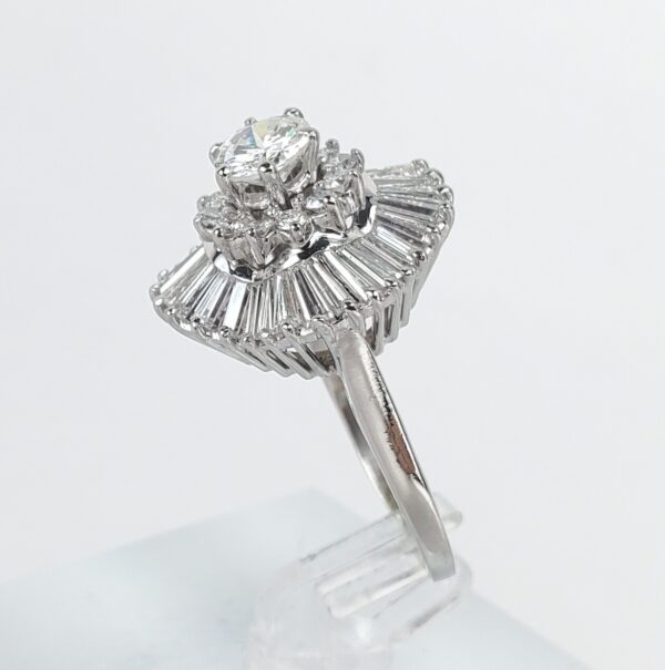 Platinum 1.85ctw Round Brilliant Baguette Ballerina Halo Cocktail Ring 5'' - Image 6