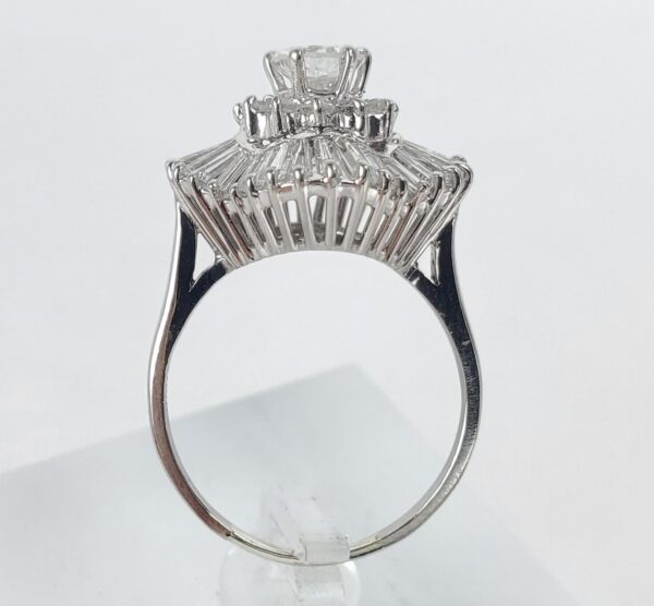 Platinum 1.85ctw Round Brilliant Baguette Ballerina Halo Cocktail Ring 5'' - Image 7