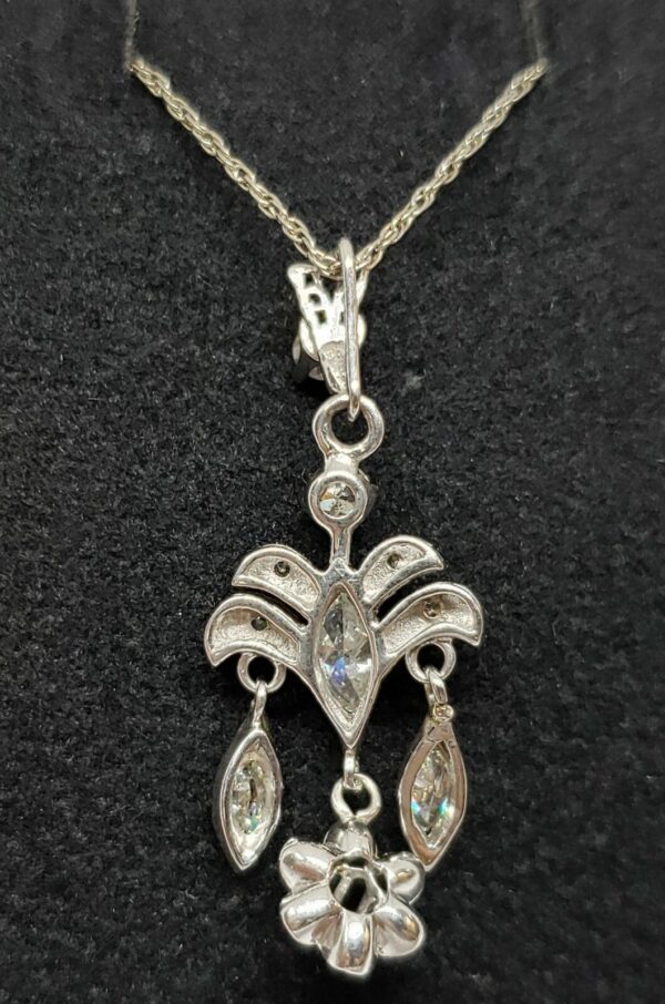Vintage 14k White Gold Girandole Marquise Diamond Floral Charm Pendant Necklace - Image 8
