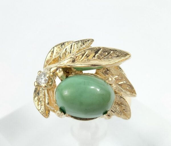 Vintage 14k Yellow Gold 3ctw Turquoise Diamond Leaf Branch Cocktail Ring 6'' - Image 3