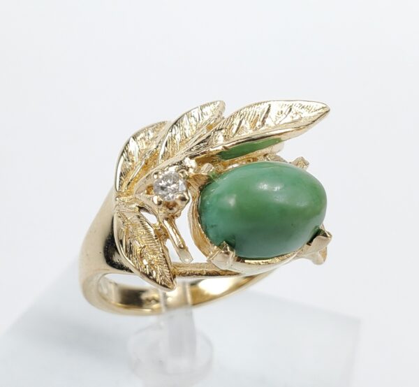 Vintage 14k Yellow Gold 3ctw Turquoise Diamond Leaf Branch Cocktail Ring 6'' - Image 4