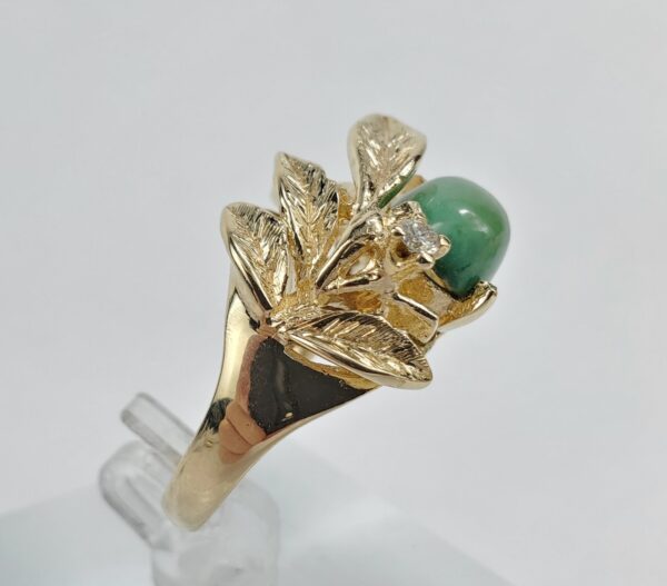 Vintage 14k Yellow Gold 3ctw Turquoise Diamond Leaf Branch Cocktail Ring 6'' - Image 5