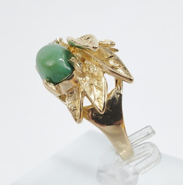 Vintage 14k Yellow Gold 3ctw Turquoise Diamond Leaf Branch Cocktail Ring 6'' - Image 6