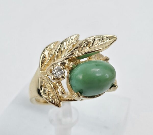 Vintage 14k Yellow Gold 3ctw Turquoise Diamond Leaf Branch Cocktail Ring 6''