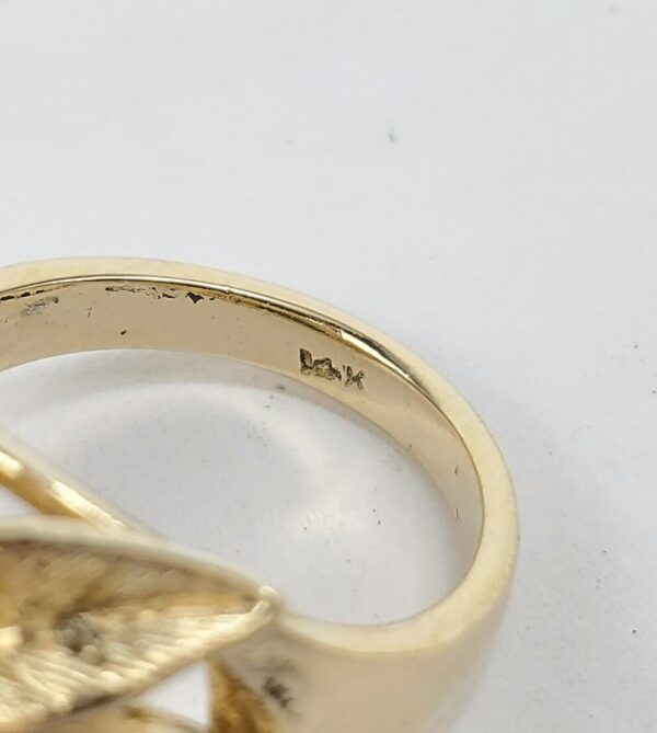 Vintage 14k Yellow Gold 3ctw Turquoise Diamond Leaf Branch Cocktail Ring 6'' - Image 10